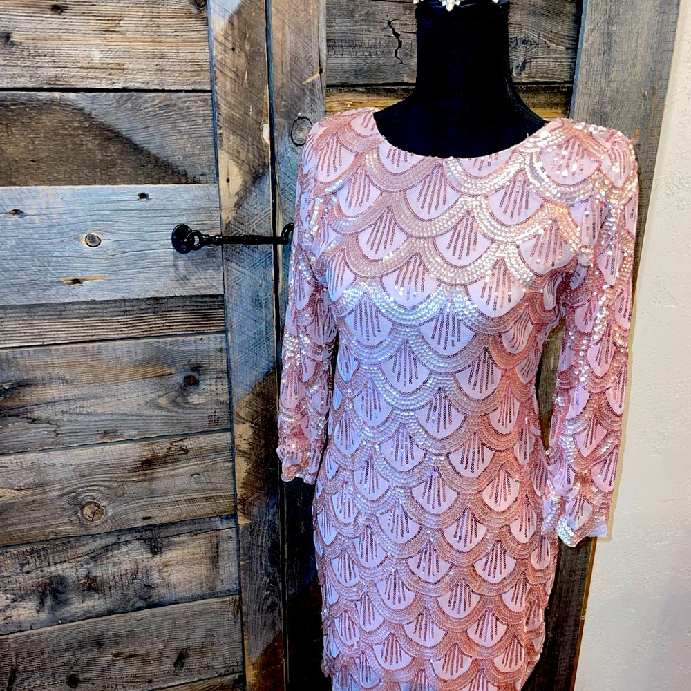 Rose gold Giani Bini sequin cocktail dress